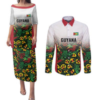 Custom Guyana Football Couples Matching Puletasi and Long Sleeve Button Shirt Spirit of the Jaguar - White - Wonder Print Shop
