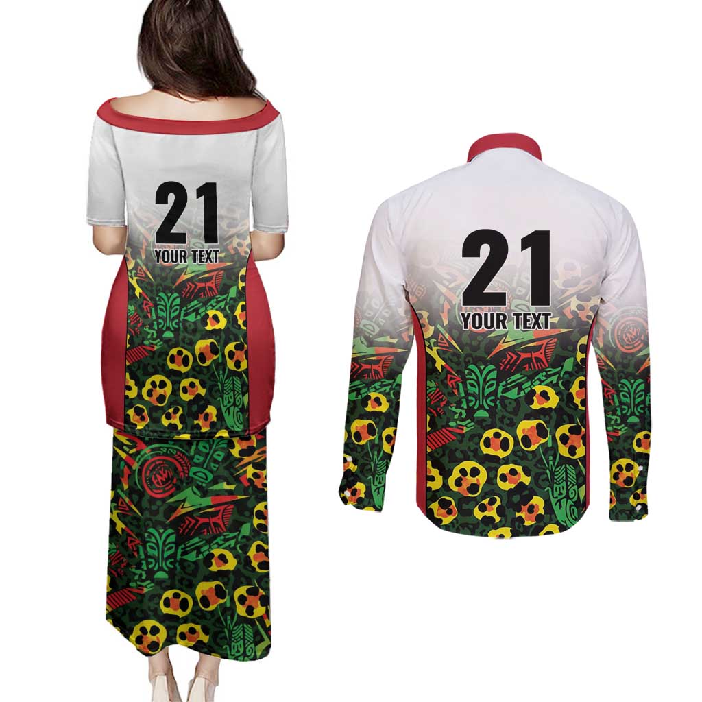 Custom Guyana Football Couples Matching Puletasi and Long Sleeve Button Shirt Spirit of the Jaguar - White - Wonder Print Shop