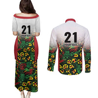 Custom Guyana Football Couples Matching Puletasi and Long Sleeve Button Shirt Spirit of the Jaguar - White - Wonder Print Shop