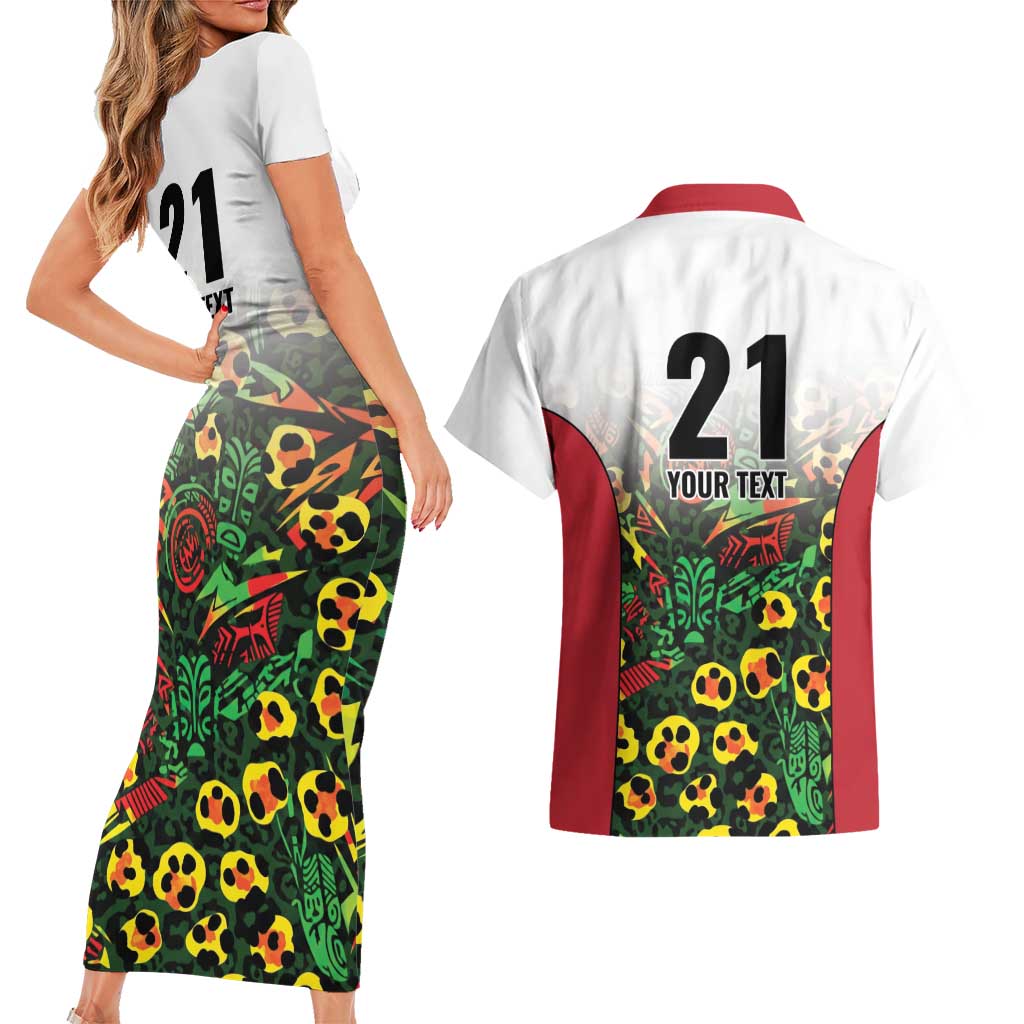 Custom Guyana Football Couples Matching Short Sleeve Bodycon Dress and Hawaiian Shirt Spirit of the Jaguar - White - Wonder Print Shop