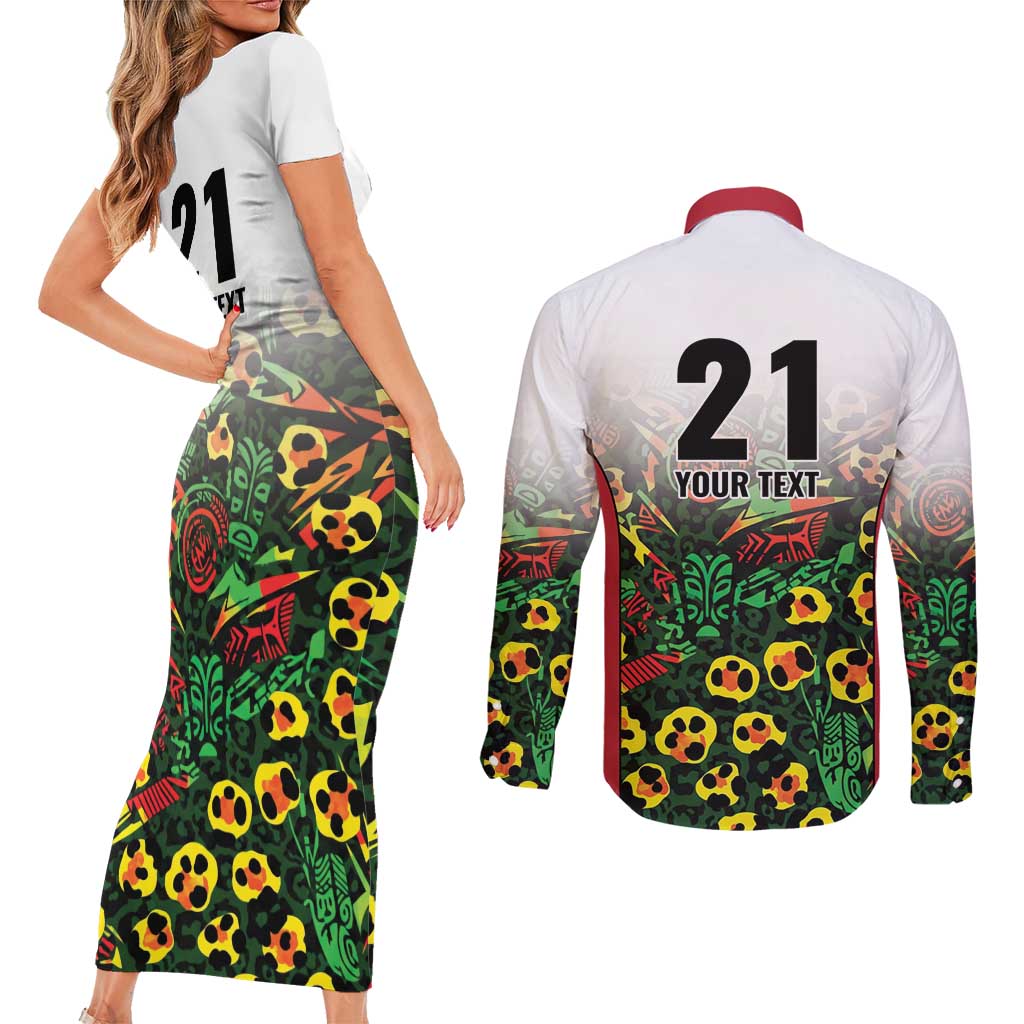 Custom Guyana Football Couples Matching Short Sleeve Bodycon Dress and Long Sleeve Button Shirt Spirit of the Jaguar - White - Wonder Print Shop