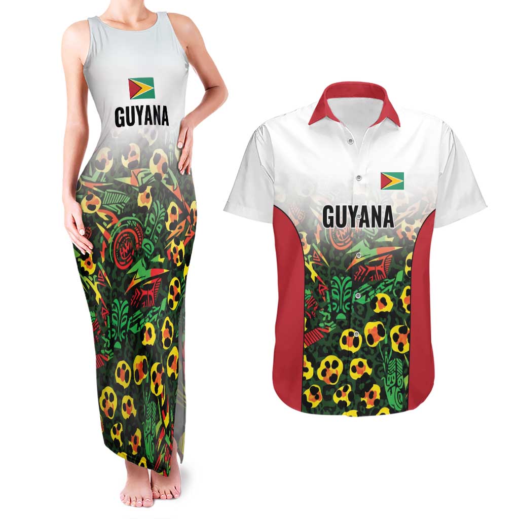 Custom Guyana Football Couples Matching Tank Maxi Dress and Hawaiian Shirt Spirit of the Jaguar - White - Wonder Print Shop