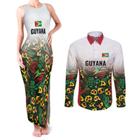 Custom Guyana Football Couples Matching Tank Maxi Dress and Long Sleeve Button Shirt Spirit of the Jaguar - White - Wonder Print Shop