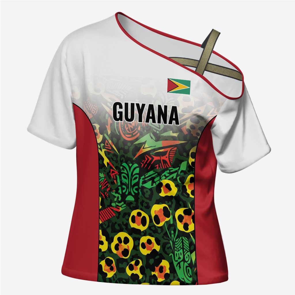 Custom Guyana Football Cross Shoulder Shirt Spirit of the Jaguar - White - Wonder Print Shop