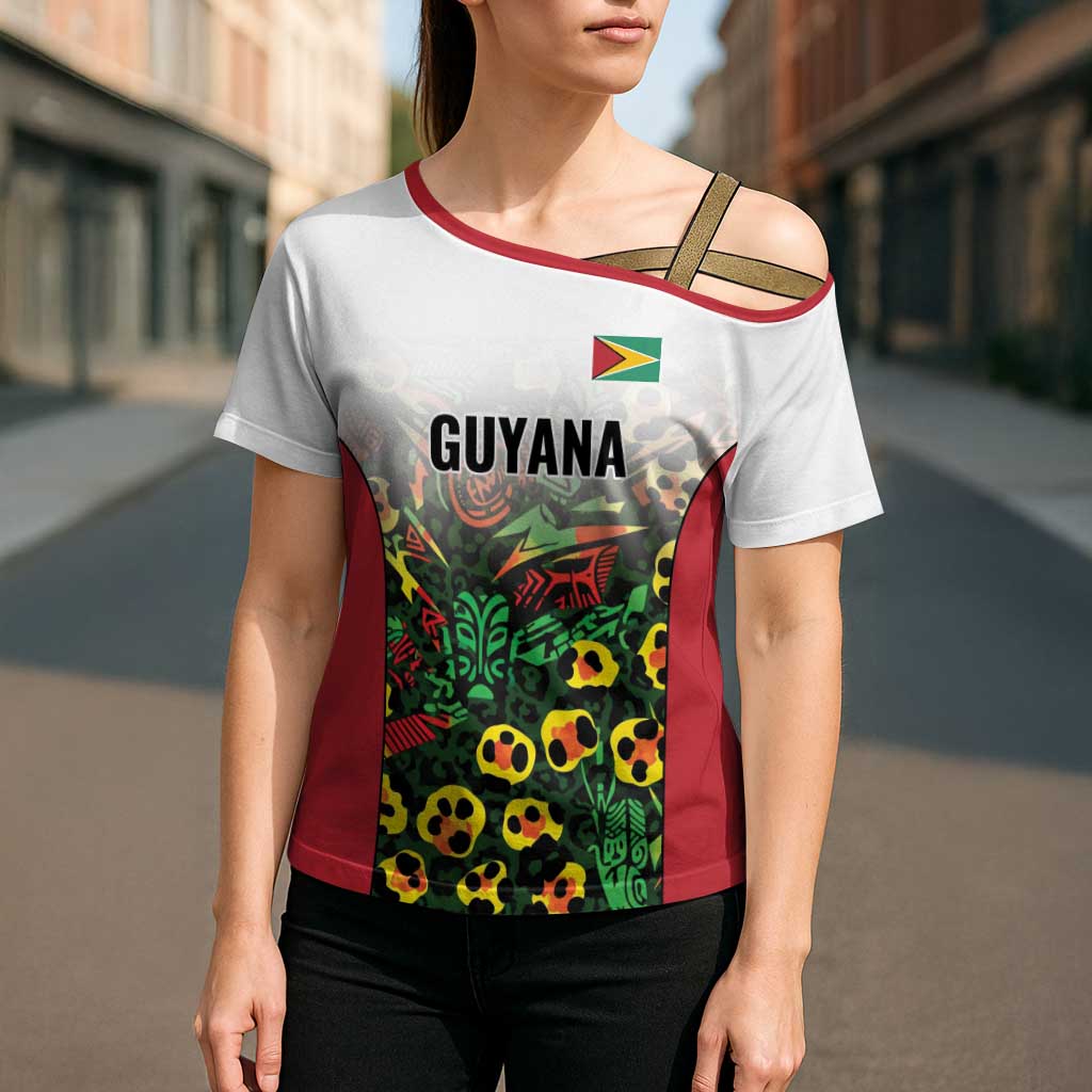 Custom Guyana Football Cross Shoulder Shirt Spirit of the Jaguar - White - Wonder Print Shop