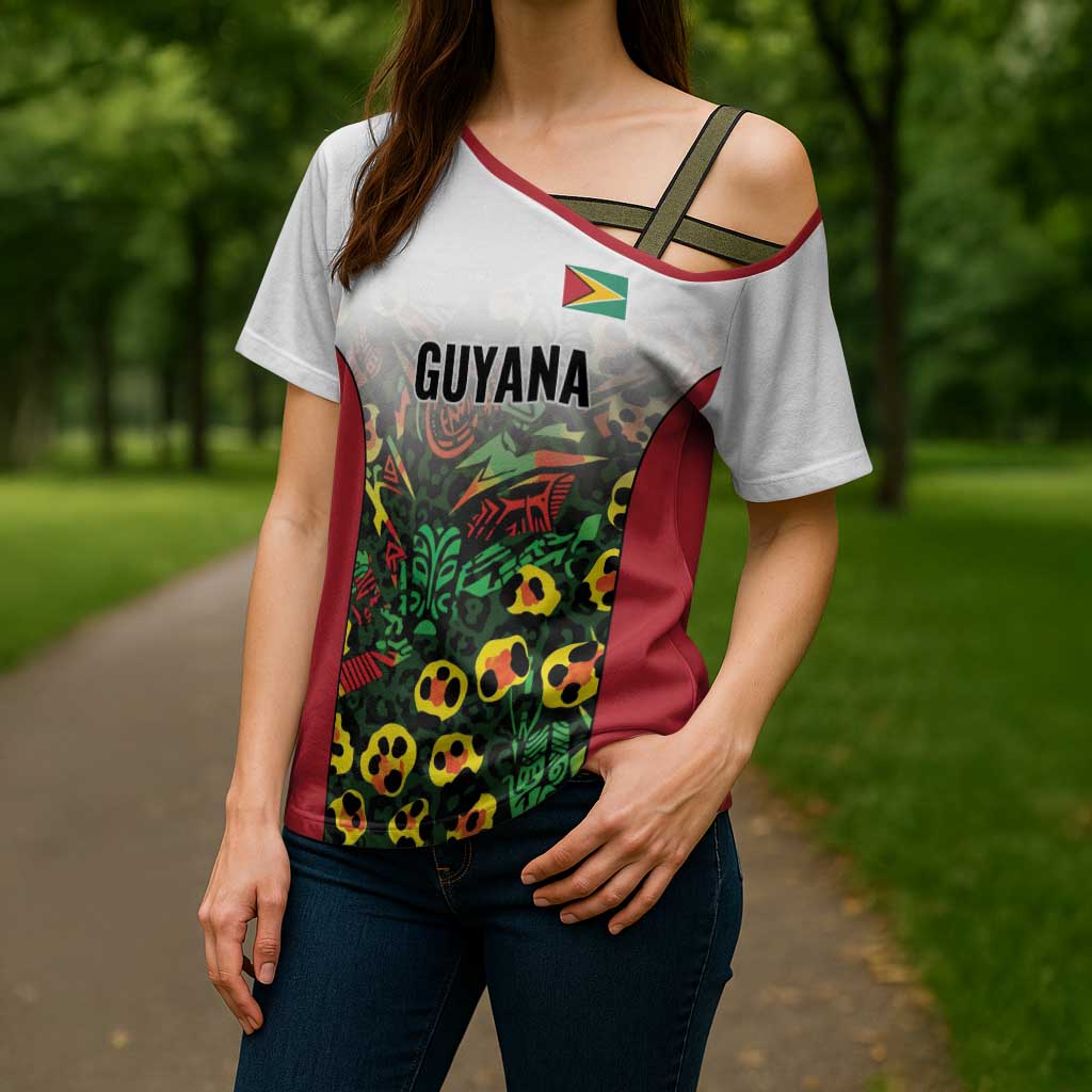 Custom Guyana Football Cross Shoulder Shirt Spirit of the Jaguar - White - Wonder Print Shop