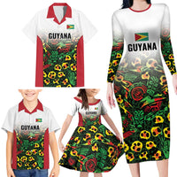 Custom Guyana Football Family Matching Long Sleeve Bodycon Dress and Hawaiian Shirt Spirit of the Jaguar - White - Wonder Print Shop