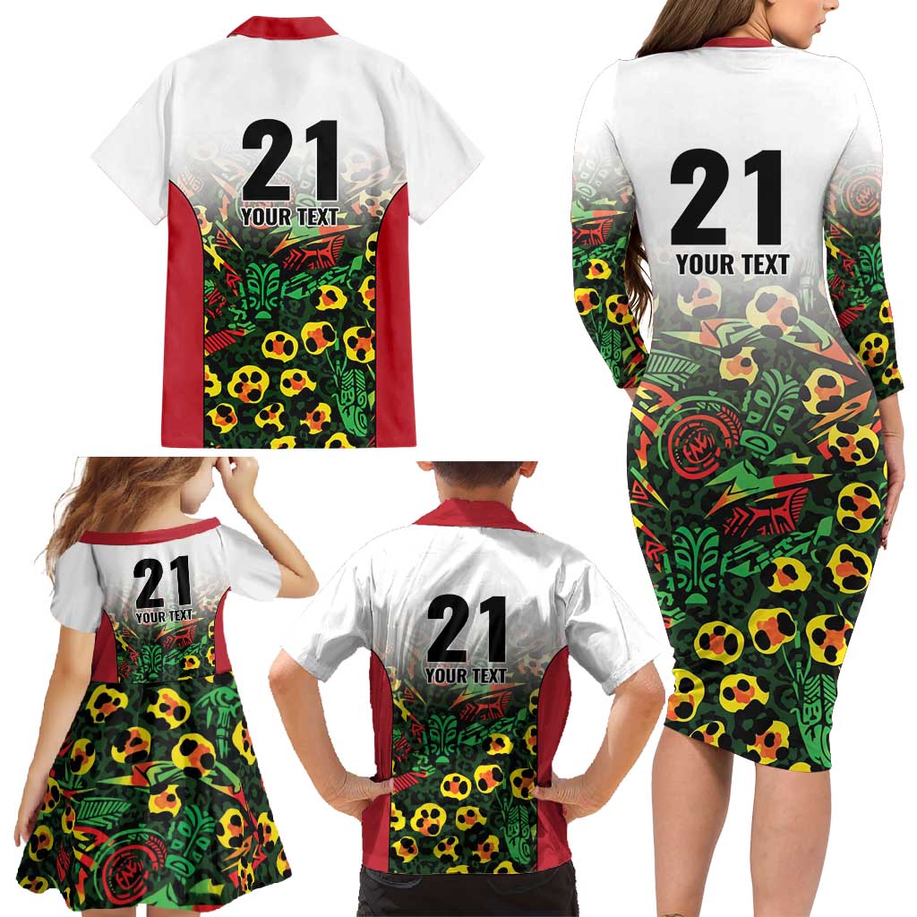 Custom Guyana Football Family Matching Long Sleeve Bodycon Dress and Hawaiian Shirt Spirit of the Jaguar - White - Wonder Print Shop