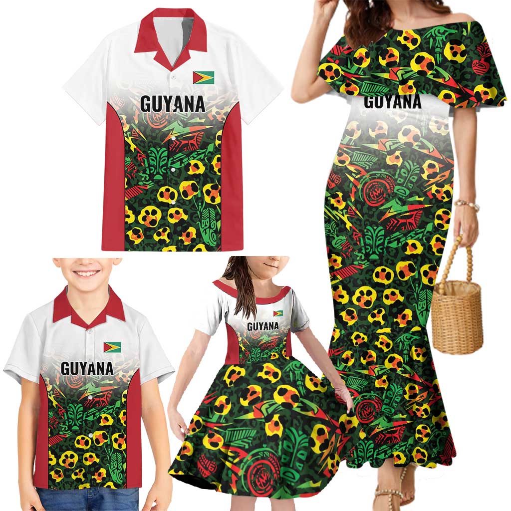 Custom Guyana Football Family Matching Mermaid Dress and Hawaiian Shirt Spirit of the Jaguar - White - Wonder Print Shop