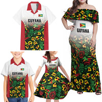 Custom Guyana Football Family Matching Off Shoulder Maxi Dress and Hawaiian Shirt Spirit of the Jaguar - White - Wonder Print Shop