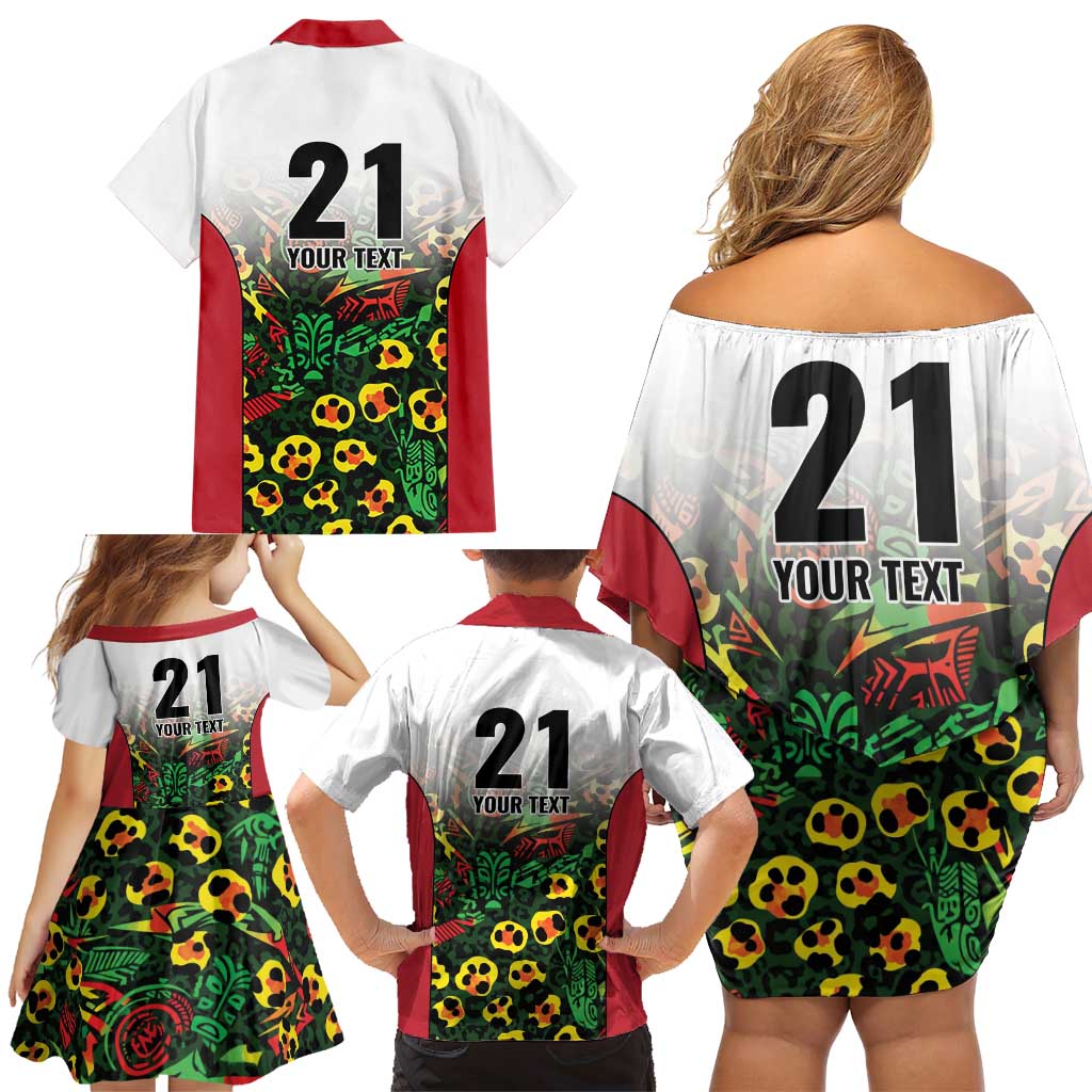 Custom Guyana Football Family Matching Off Shoulder Short Dress and Hawaiian Shirt Spirit of the Jaguar - White - Wonder Print Shop