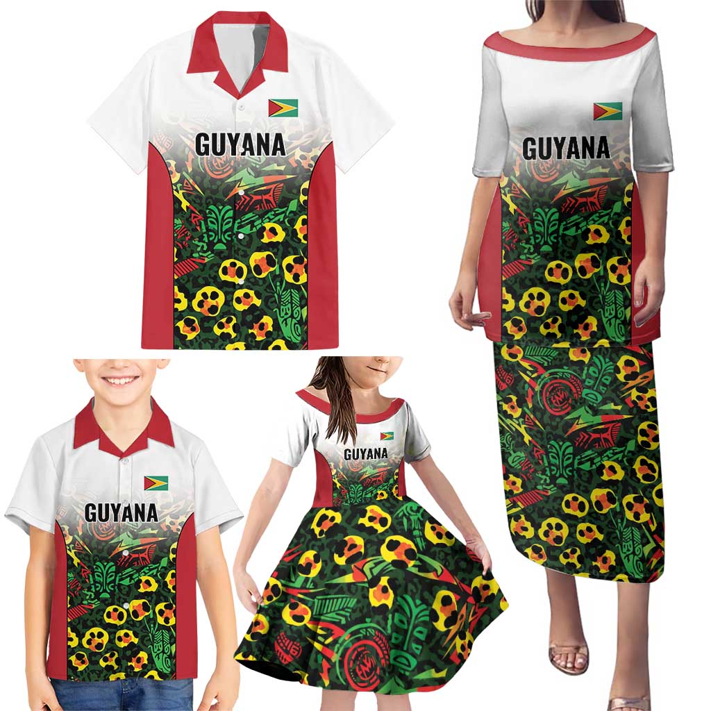 Custom Guyana Football Family Matching Puletasi and Hawaiian Shirt Spirit of the Jaguar - White - Wonder Print Shop