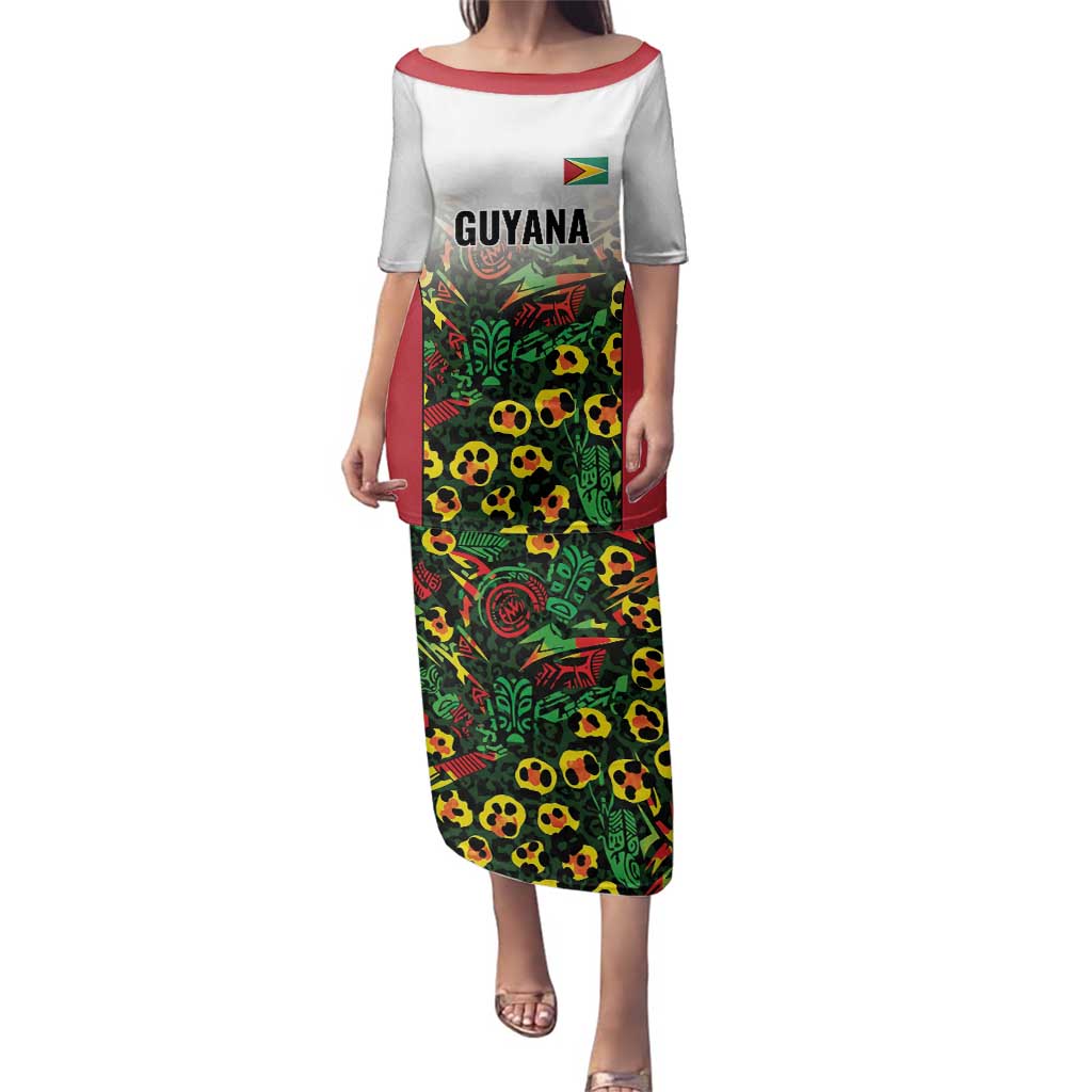 Custom Guyana Football Family Matching Puletasi and Hawaiian Shirt Spirit of the Jaguar - White - Wonder Print Shop