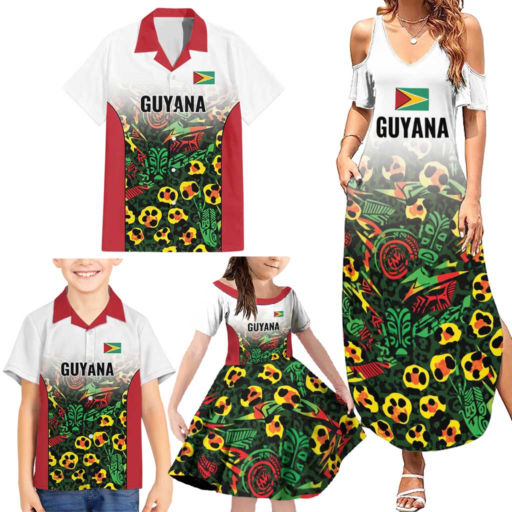 Custom Guyana Football Family Matching Summer Maxi Dress and Hawaiian Shirt Spirit of the Jaguar - White - Wonder Print Shop