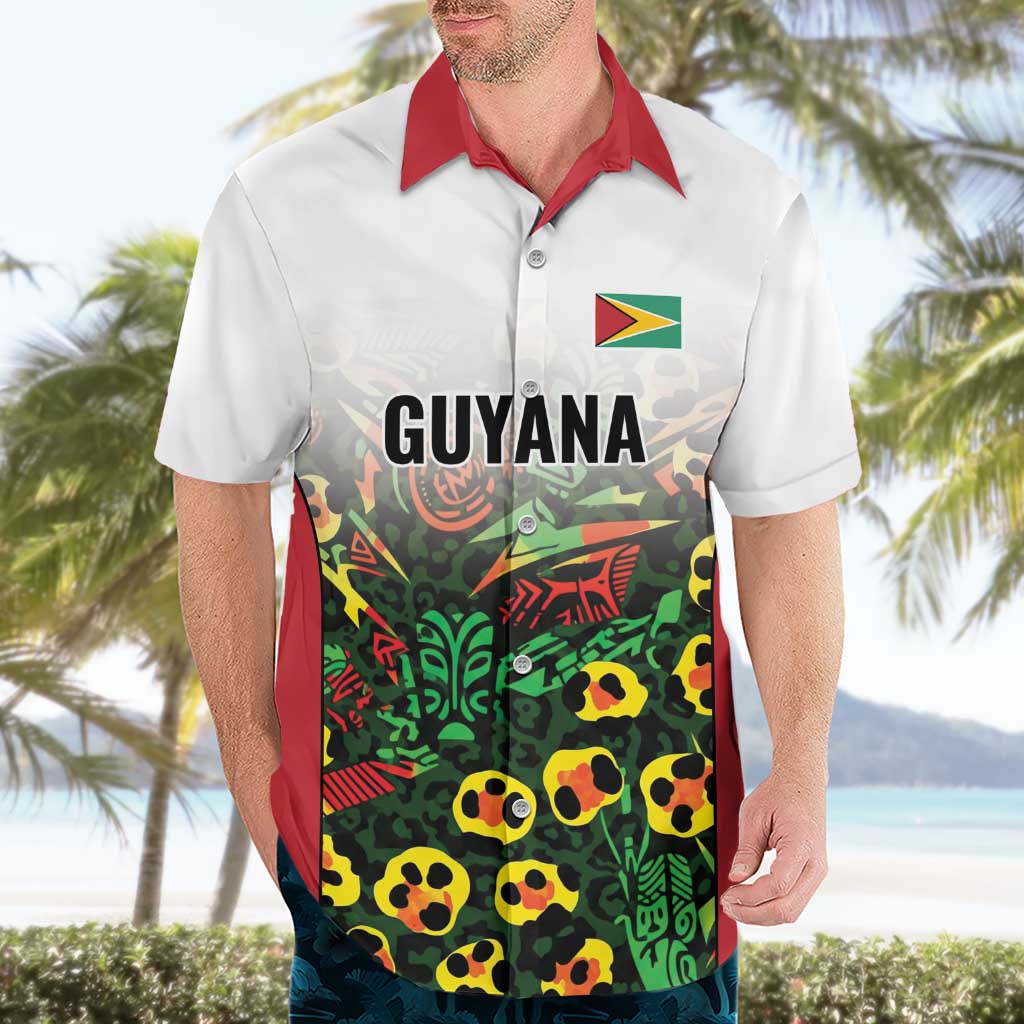 Custom Guyana Football Hawaiian Shirt Spirit of the Jaguar - White - Wonder Print Shop