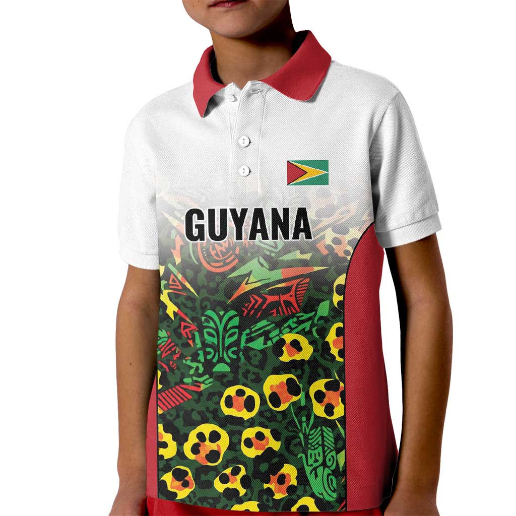 Custom Guyana Football Kid Polo Shirt Spirit of the Jaguar - White - Wonder Print Shop