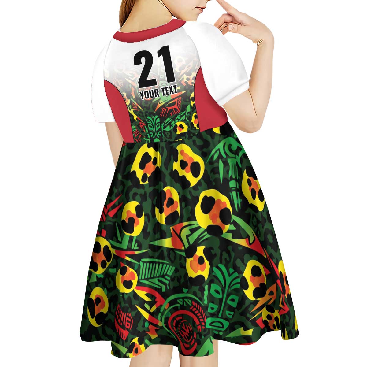 Custom Guyana Football Kid Short Sleeve Dress Spirit of the Jaguar - White - Wonder Print Shop