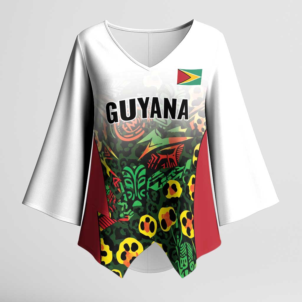 Custom Guyana Football Kimono Sleeve Blouse Spirit of the Jaguar - White - Wonder Print Shop
