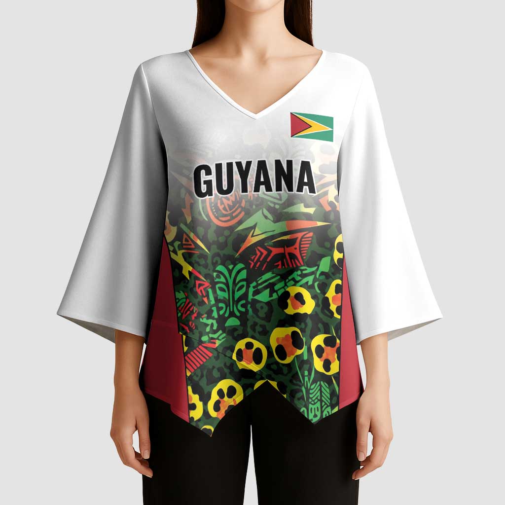 Custom Guyana Football Kimono Sleeve Blouse Spirit of the Jaguar - White - Wonder Print Shop