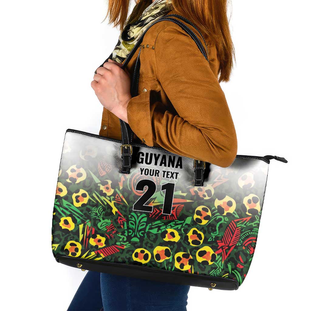 Custom Guyana Football Leather Tote Bag Spirit of the Jaguar - White - Wonder Print Shop