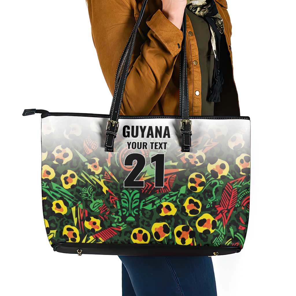 Custom Guyana Football Leather Tote Bag Spirit of the Jaguar - White - Wonder Print Shop