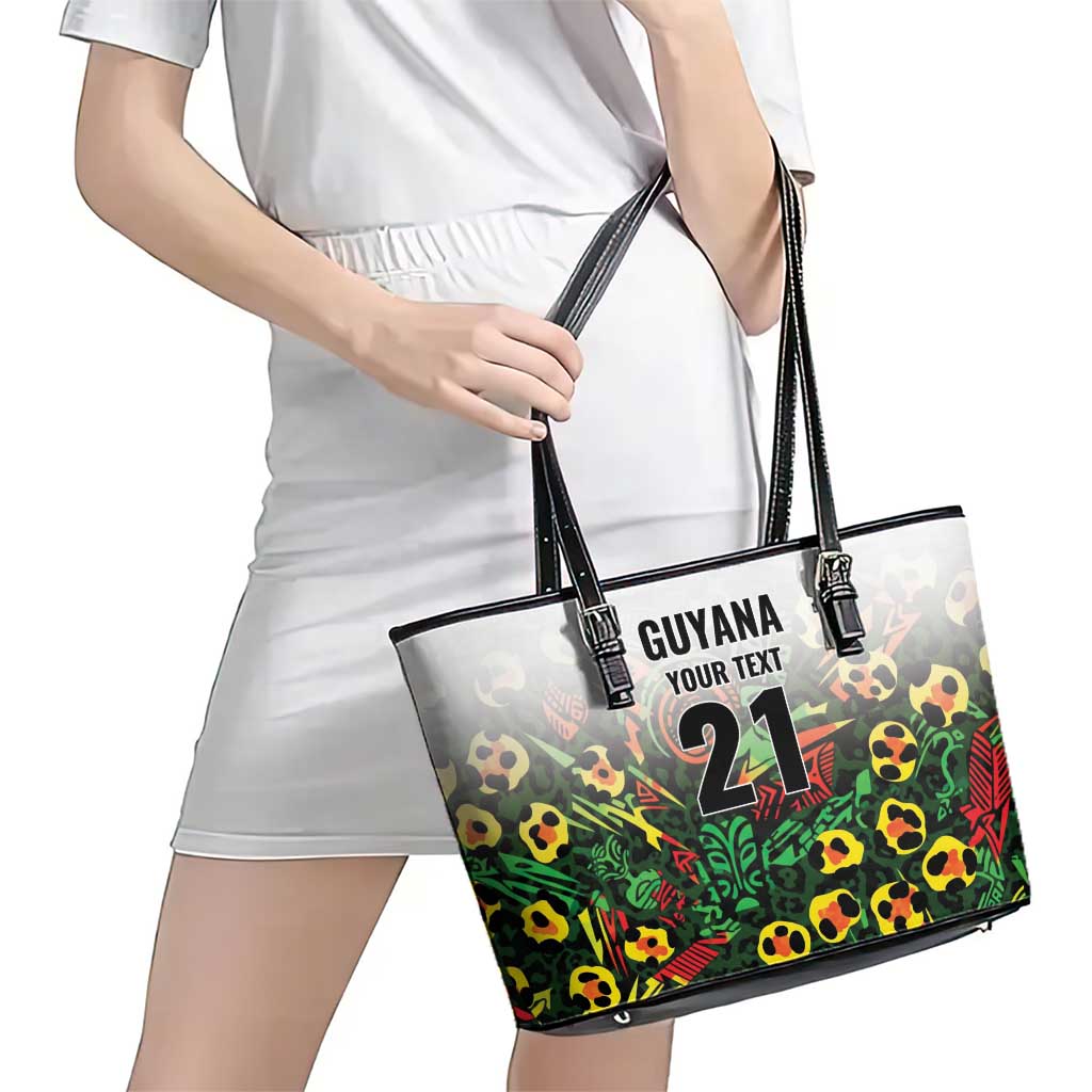 Custom Guyana Football Leather Tote Bag Spirit of the Jaguar - White - Wonder Print Shop