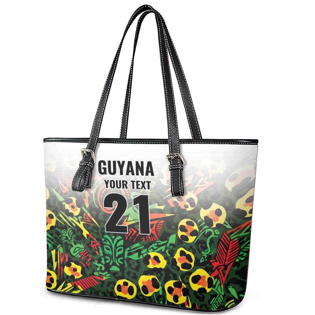 Custom Guyana Football Leather Tote Bag Spirit of the Jaguar - White - Wonder Print Shop