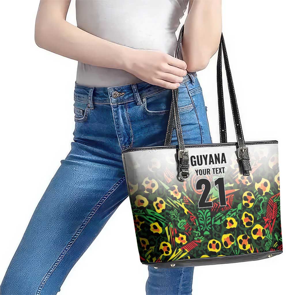 Custom Guyana Football Leather Tote Bag Spirit of the Jaguar - White - Wonder Print Shop