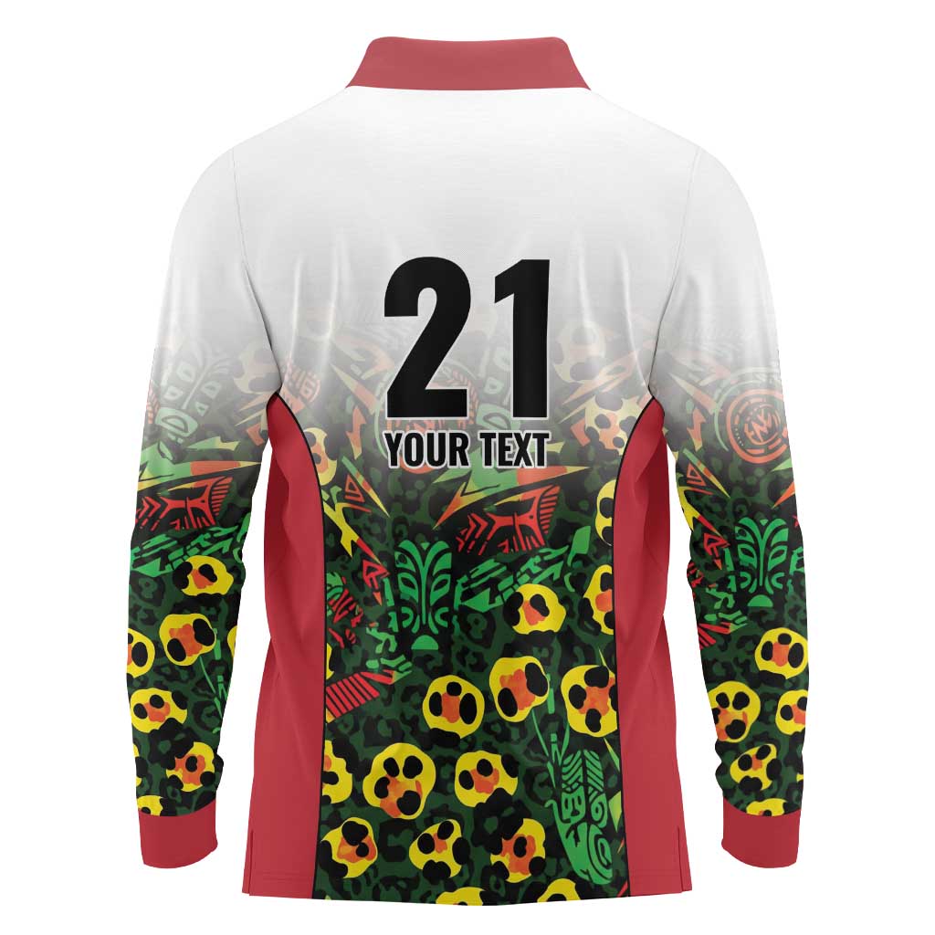 Custom Guyana Football Long Sleeve Polo Shirt Spirit of the Jaguar - White - Wonder Print Shop
