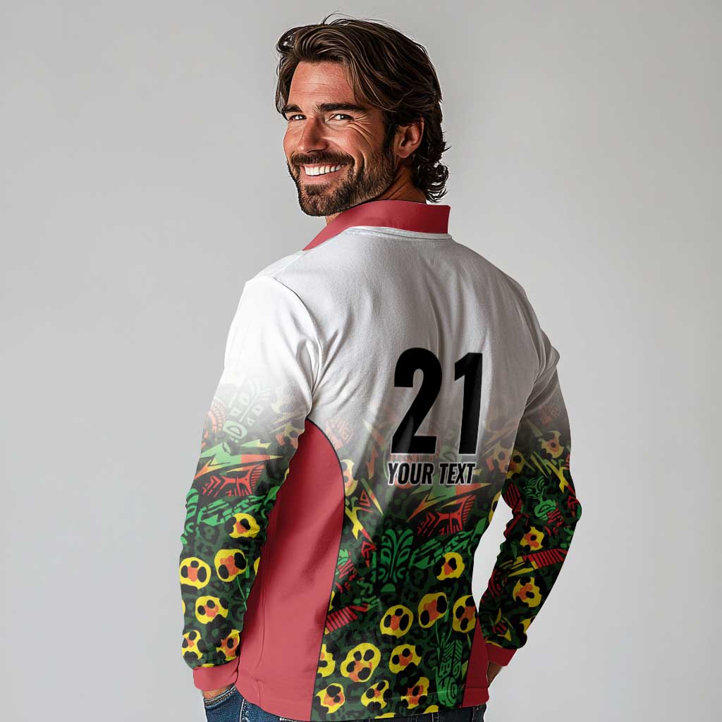 Custom Guyana Football Long Sleeve Polo Shirt Spirit of the Jaguar - White - Wonder Print Shop