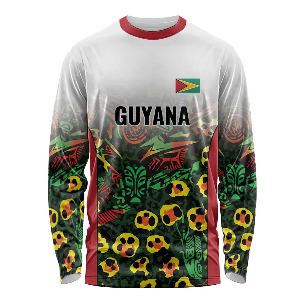 Custom Guyana Football Long Sleeve Shirt Spirit of the Jaguar - White - Wonder Print Shop