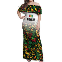 Custom Guyana Football Off Shoulder Maxi Dress Spirit of the Jaguar - White - Wonder Print Shop