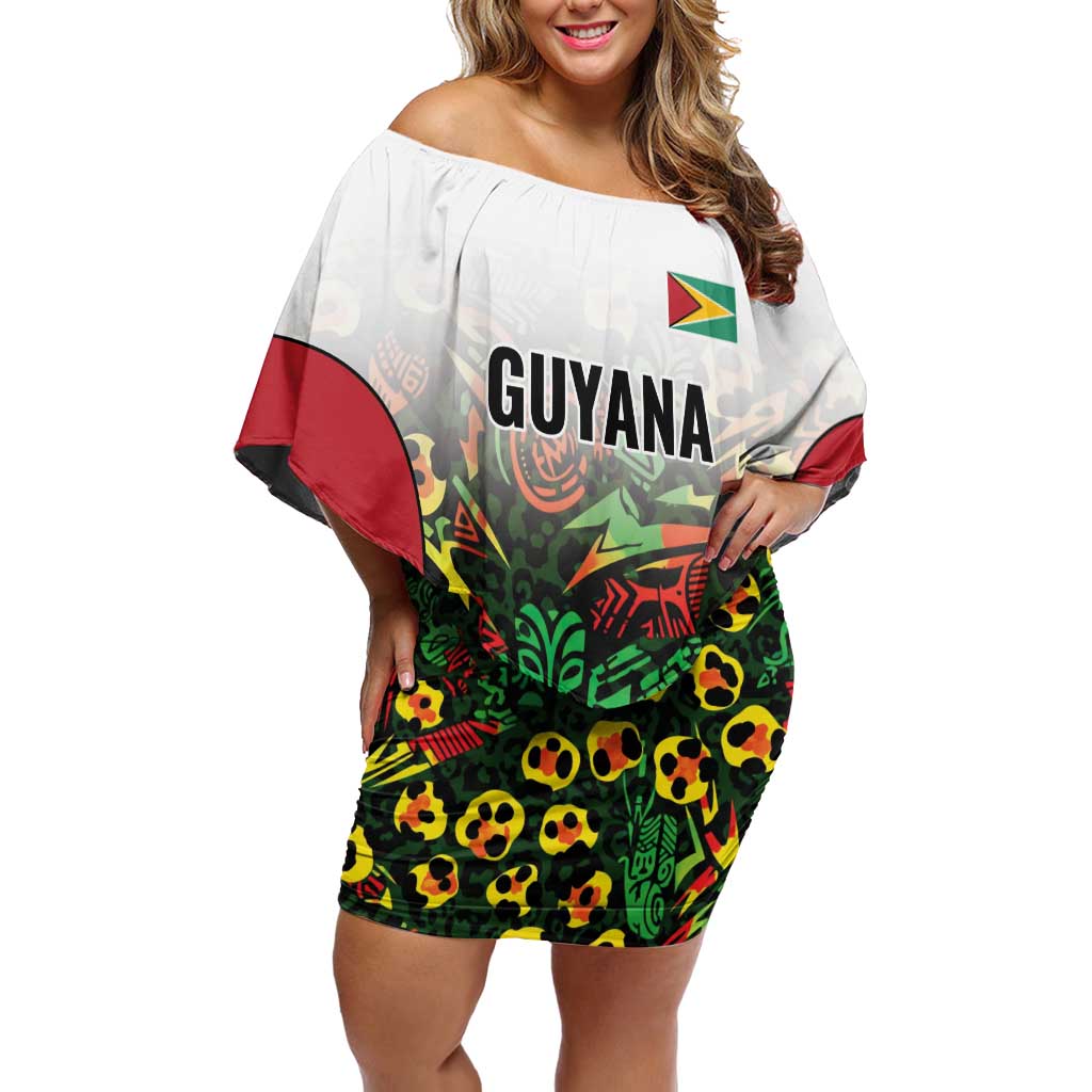 Custom Guyana Football Off Shoulder Short Dress Spirit of the Jaguar - White - Wonder Print Shop