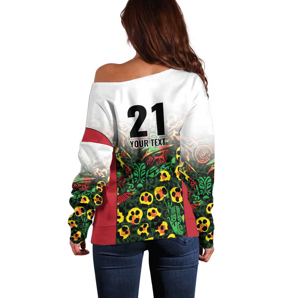Custom Guyana Football Off Shoulder Sweater Spirit of the Jaguar - White - Wonder Print Shop