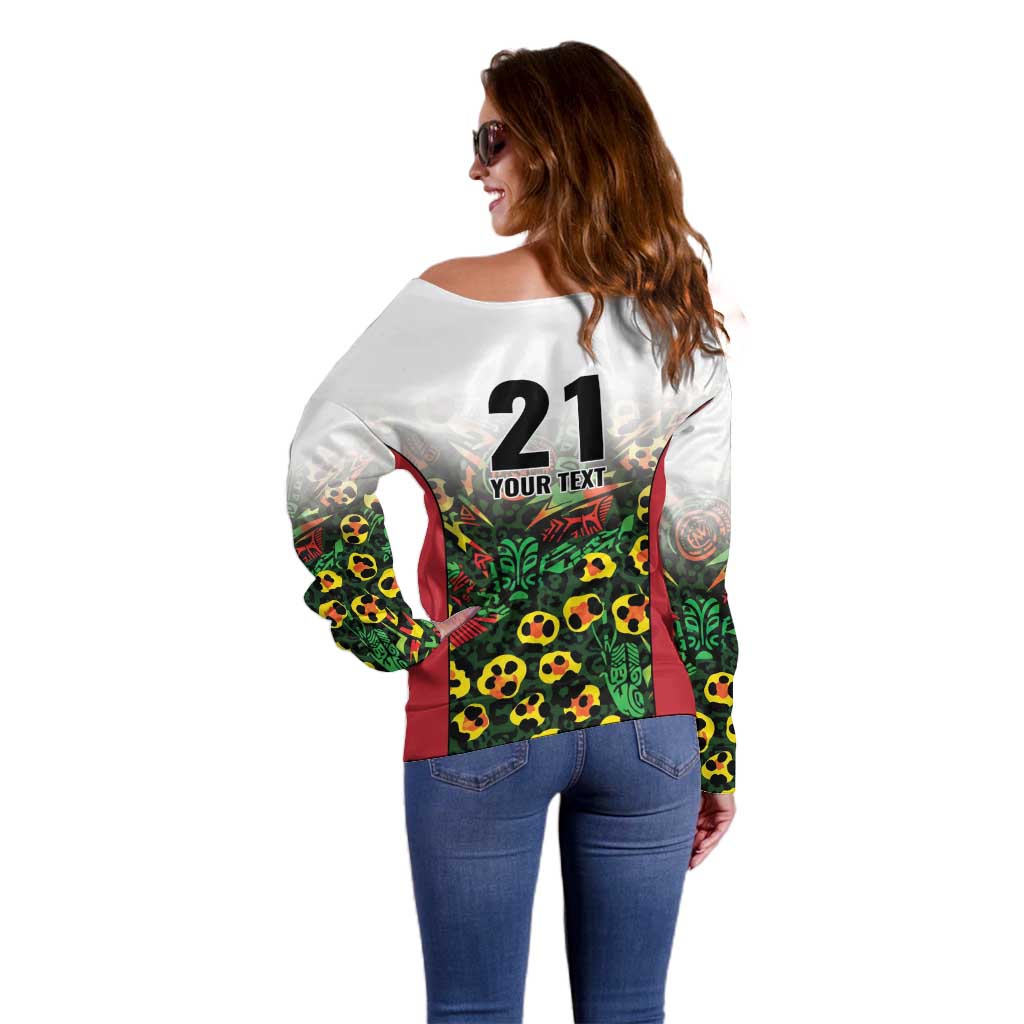 Custom Guyana Football Off Shoulder Sweater Spirit of the Jaguar - White - Wonder Print Shop
