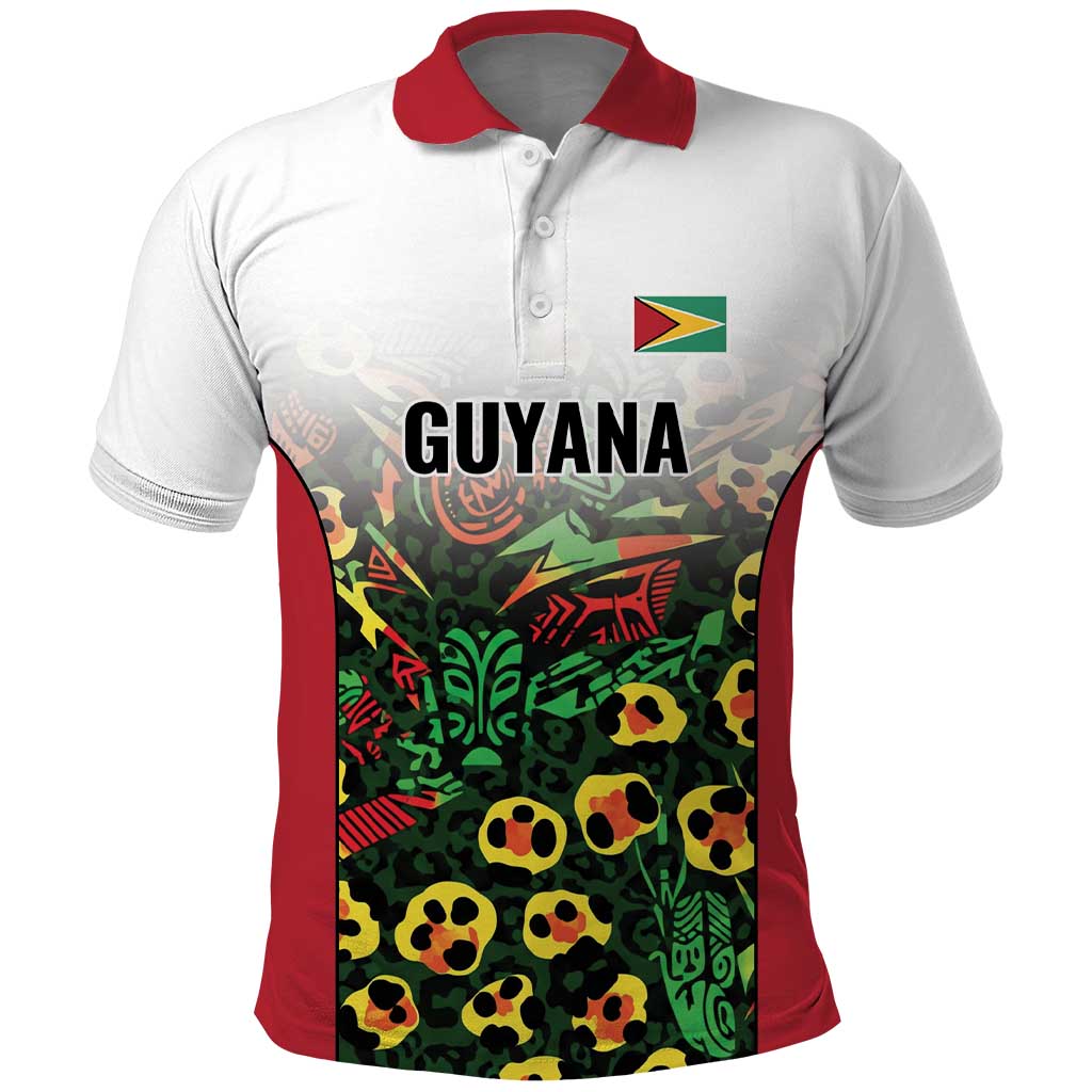 Custom Guyana Football Polo Shirt Spirit of the Jaguar - White - Wonder Print Shop