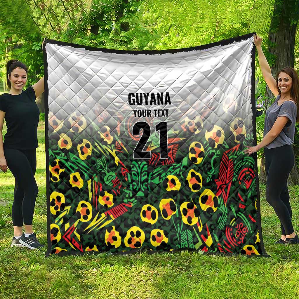 Custom Guyana Football Quilt Spirit of the Jaguar - White - Wonder Print Shop