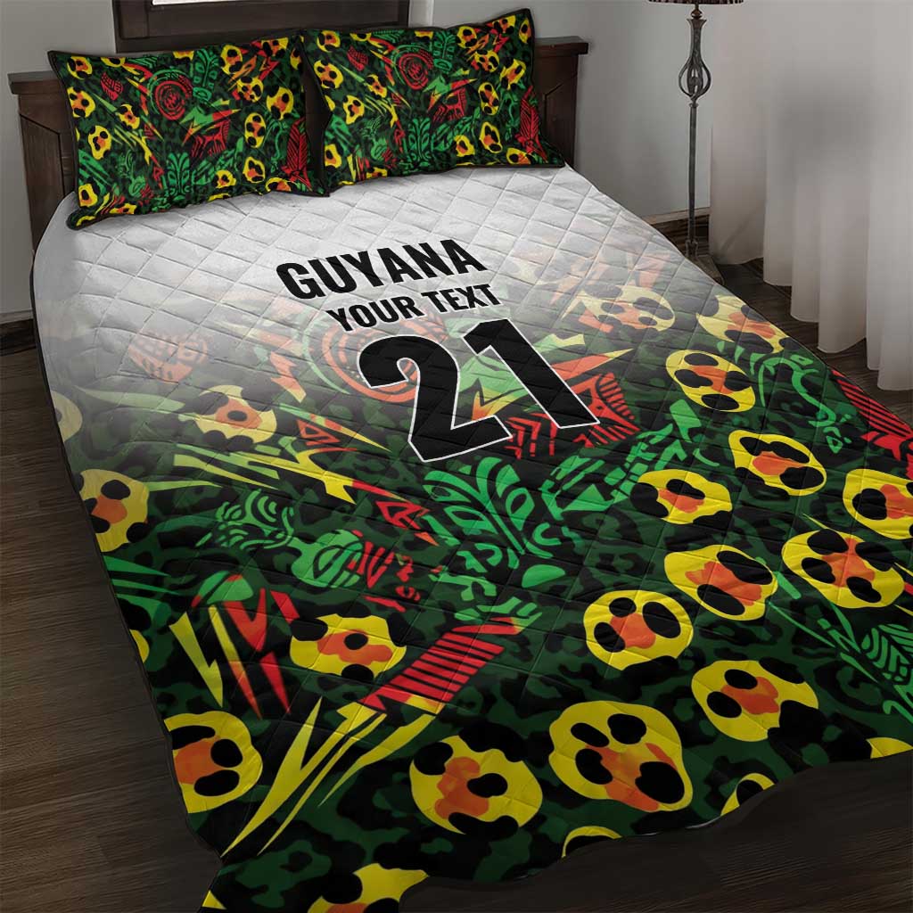 Custom Guyana Football Quilt Bed Set Spirit of the Jaguar - White - Wonder Print Shop