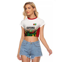 Custom Guyana Football Raglan Cropped T Shirt Spirit of the Jaguar - White - Wonder Print Shop