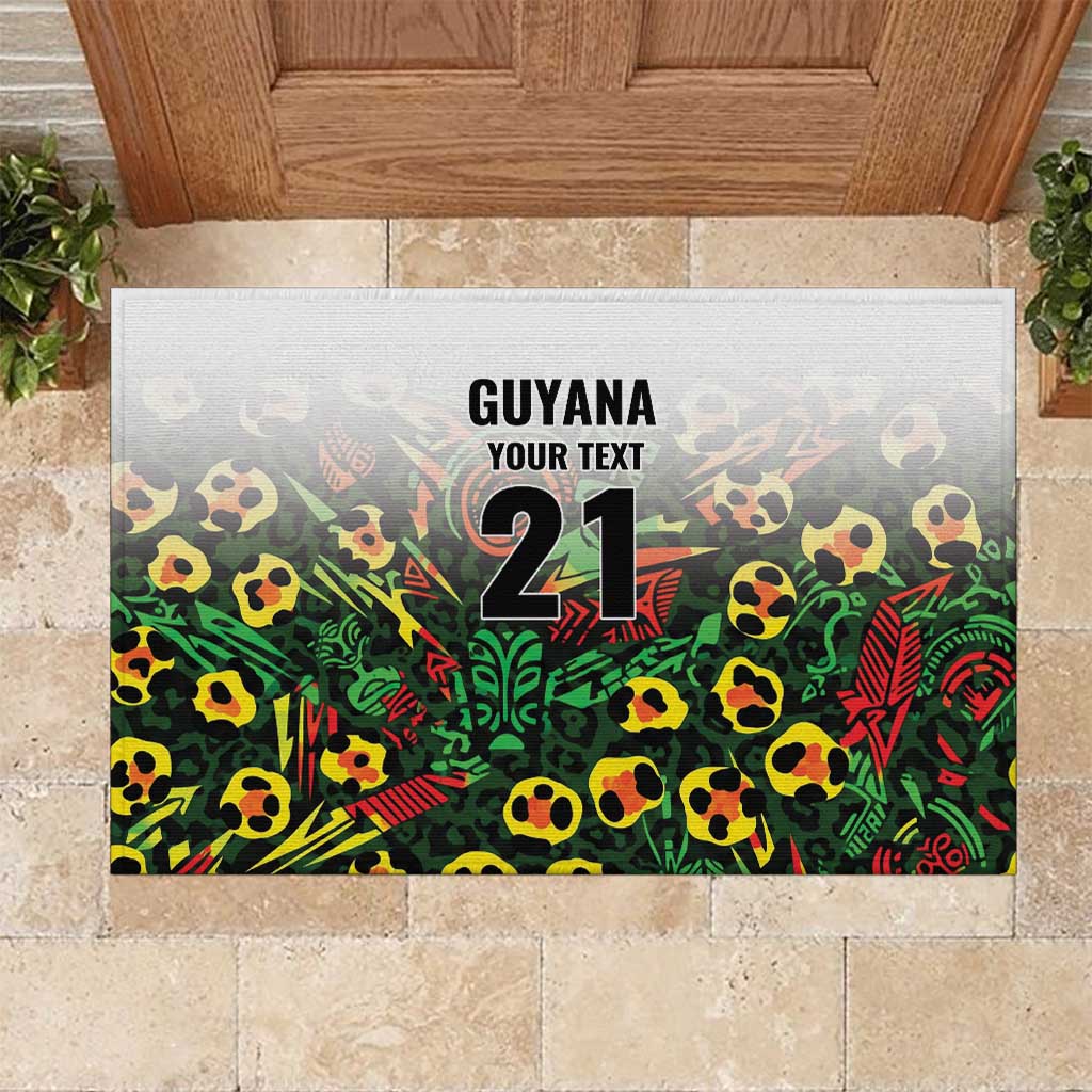 Custom Guyana Football Rubber Doormat Spirit of the Jaguar - White - Wonder Print Shop