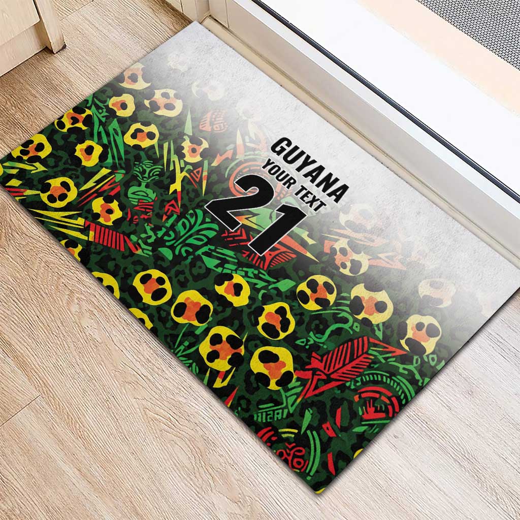 Custom Guyana Football Rubber Doormat Spirit of the Jaguar - White - Wonder Print Shop
