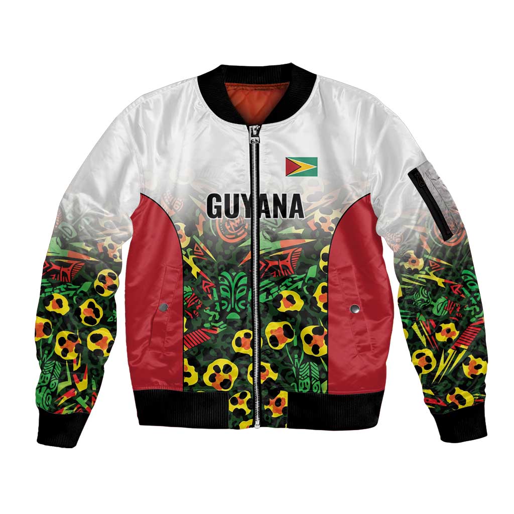 Custom Guyana Football Sleeve Zip Bomber Jacket Spirit of the Jaguar - White - Wonder Print Shop