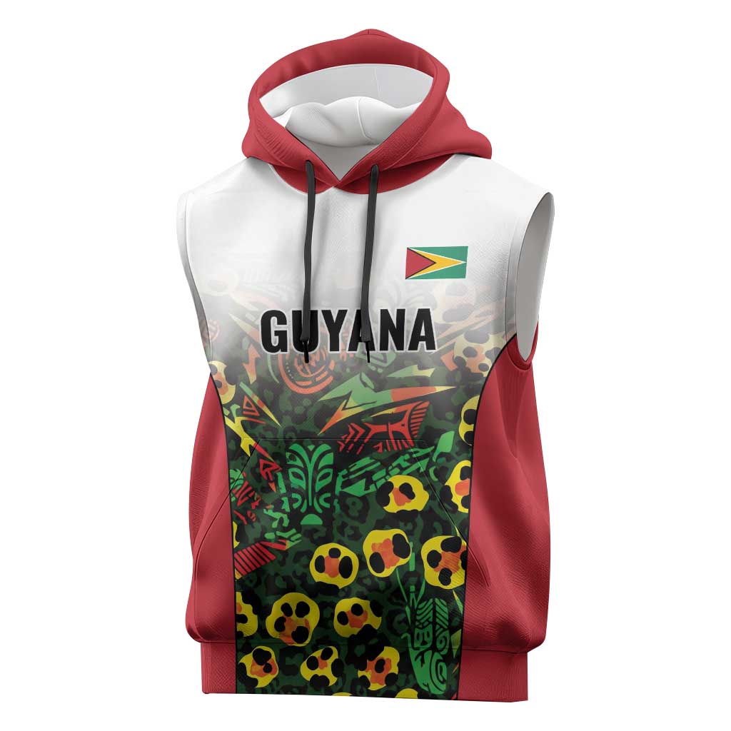 Custom Guyana Football Sleeveless Hoodie Spirit of the Jaguar - White - Wonder Print Shop