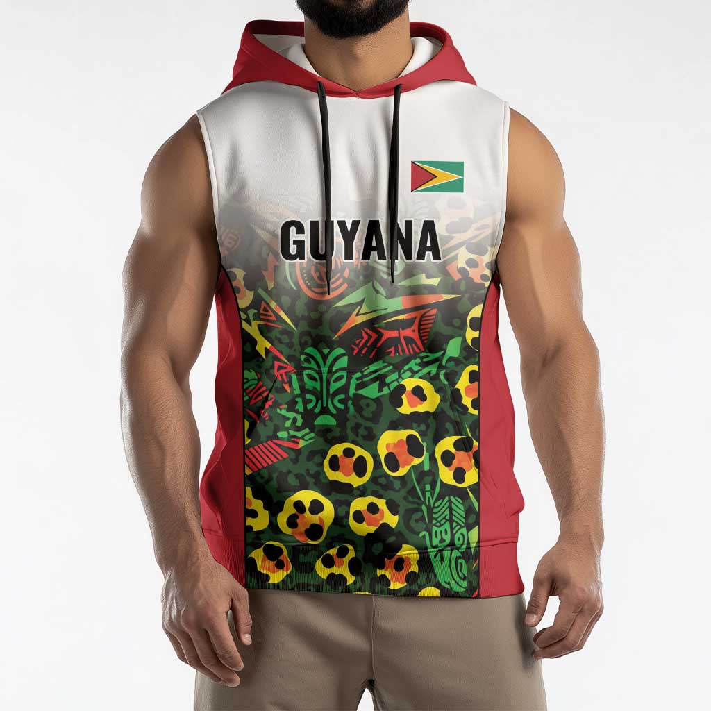 Custom Guyana Football Sleeveless Hoodie Spirit of the Jaguar - White - Wonder Print Shop