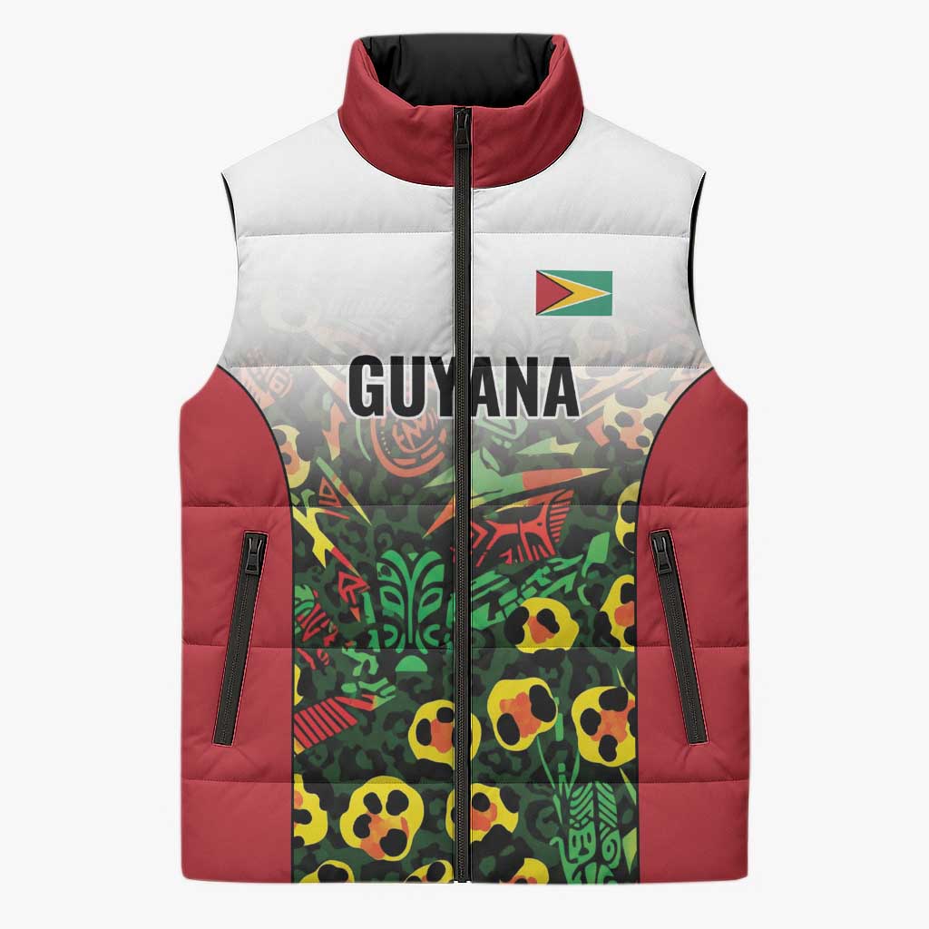 Custom Guyana Football Sleeveless Puffer Jacket Spirit of the Jaguar - White - Wonder Print Shop