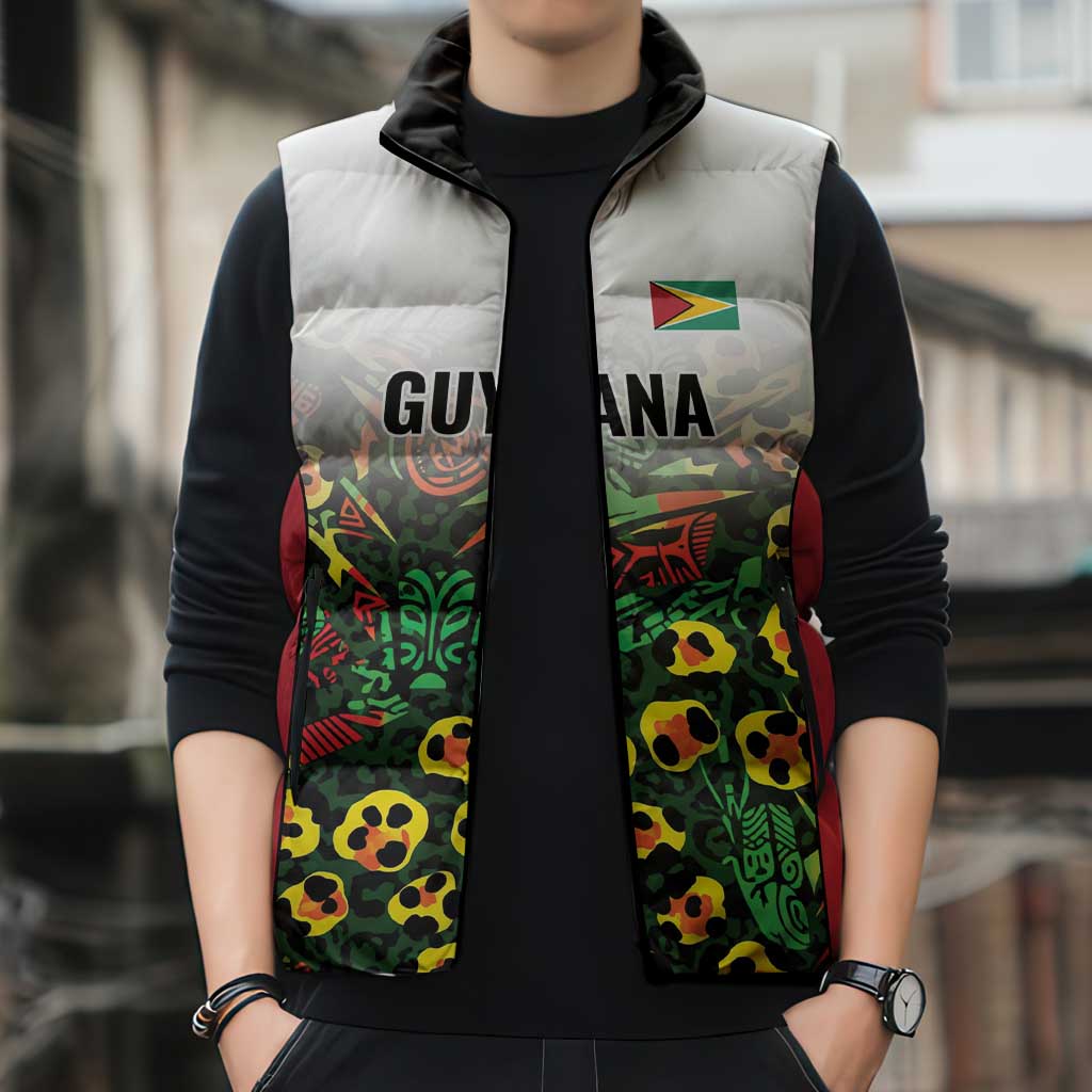 Custom Guyana Football Sleeveless Puffer Jacket Spirit of the Jaguar - White - Wonder Print Shop