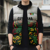 Custom Guyana Football Sleeveless Puffer Jacket Spirit of the Jaguar - White - Wonder Print Shop
