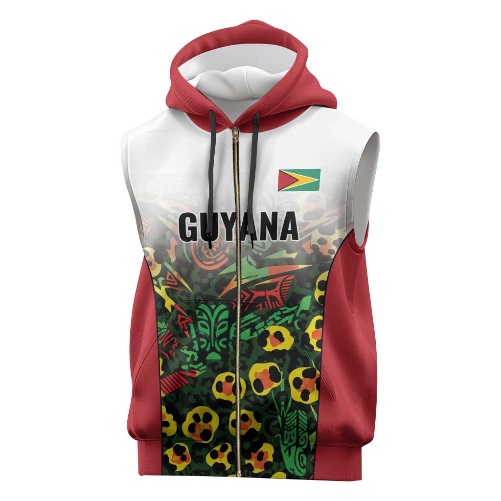 Custom Guyana Football Sleeveless Zip Hoodie Spirit of the Jaguar - White - Wonder Print Shop