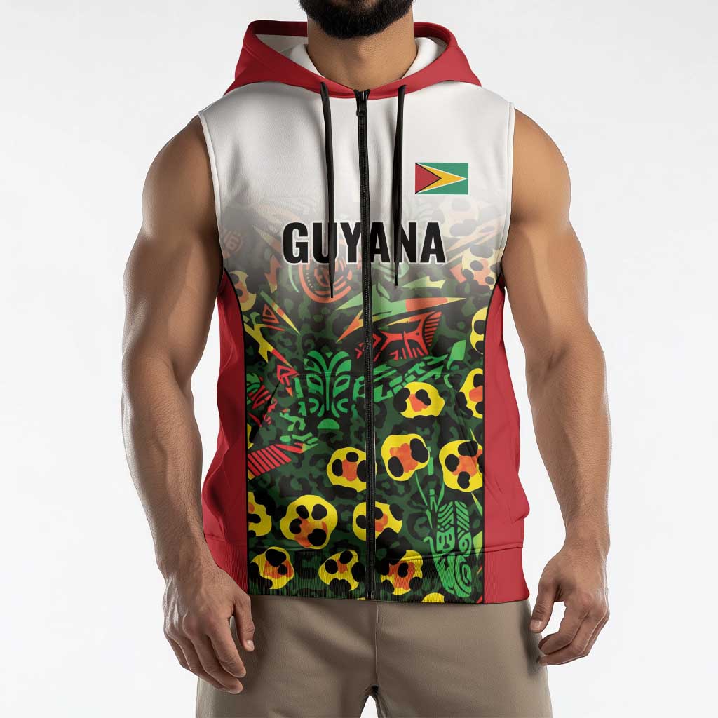 Custom Guyana Football Sleeveless Zip Hoodie Spirit of the Jaguar - White - Wonder Print Shop