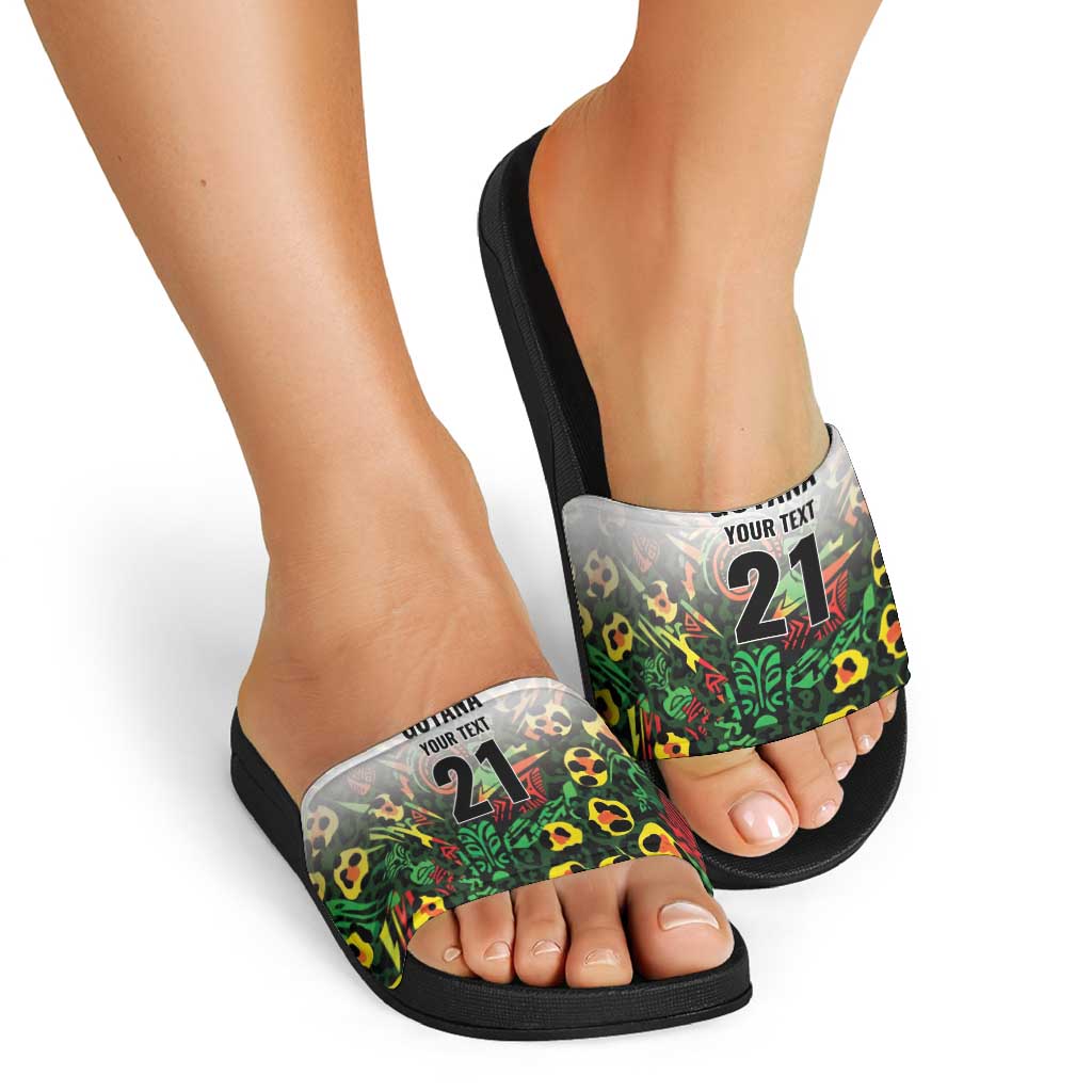 Custom Guyana Football Slide Sandals Spirit of the Jaguar - White - Wonder Print Shop